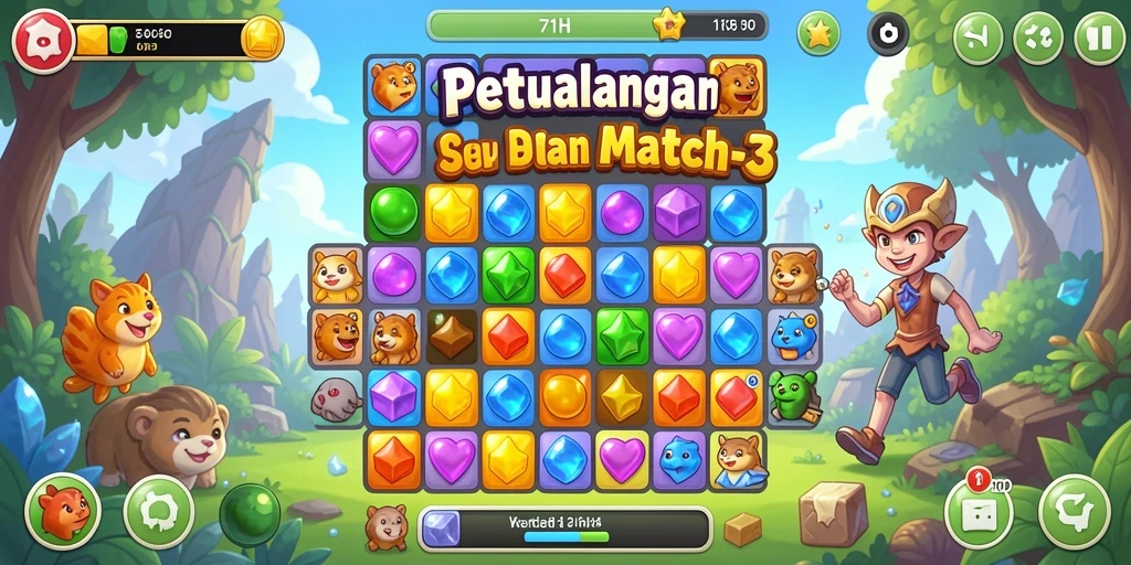 Gameplay seru dan penuh warna dalam 71H, permainan Match-3 yang mengasyikkan.
