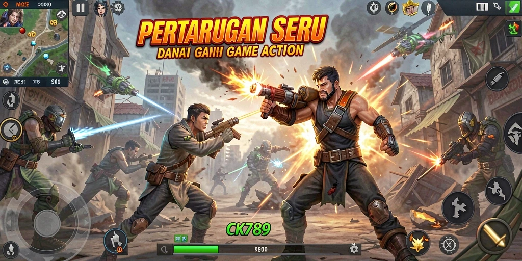 Tampilan aksi seru dalam permainan CK789 dengan pertempuran mendebarkan.