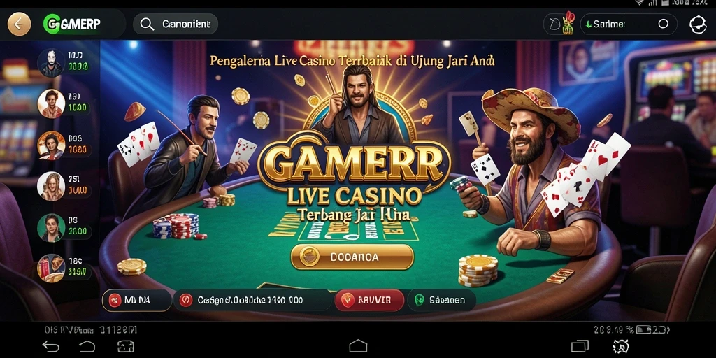 Screenshot GAMERP menampilkan dealer langsung dan gameplay kasino interaktif.