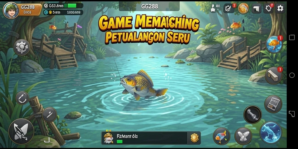 Screenshot GG288 menampilkan momen seru saat memancing di laut yang tenang.