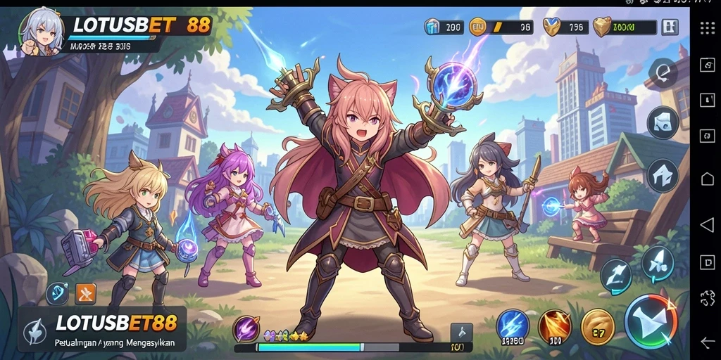 Tampilan gameplay menarik dari LOTUSBET88 dengan karakter anime yang keren.