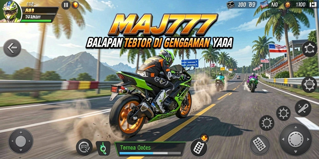 Tampilan gameplay seru di MAJ777 saat melaju kencang di trek motor.