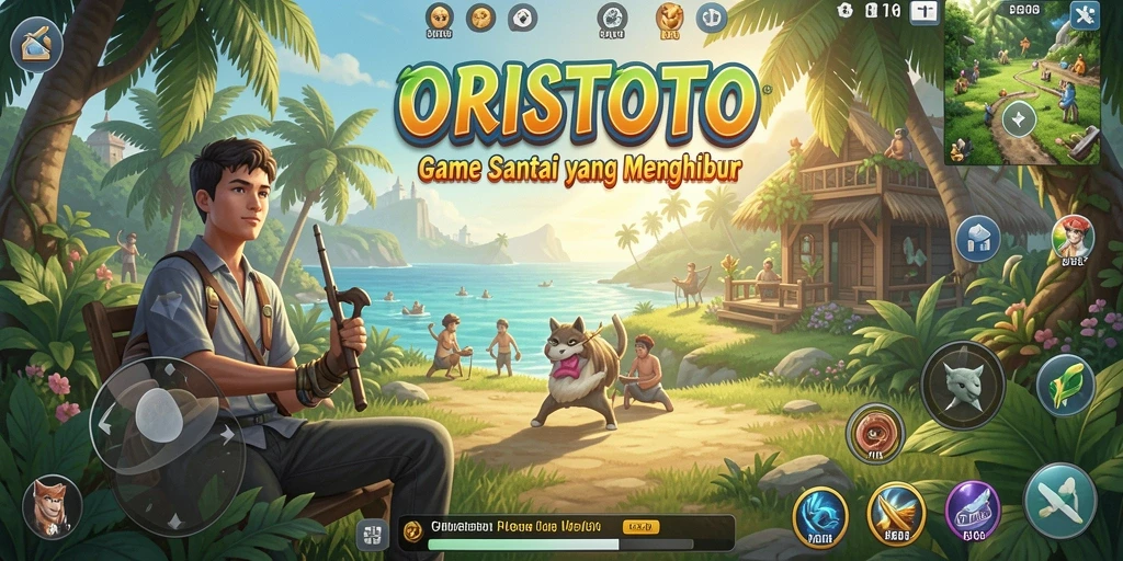 Tampilan gameplay <strong>ORISTOTO</strong> dengan karakter lucu dan level penuh warna.