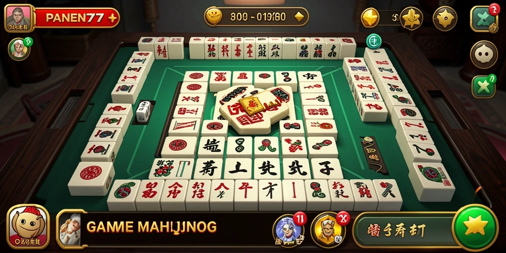 Tampilan gameplay seru di PANEN77 dengan ubin Mahjong yang berwarna-warni.