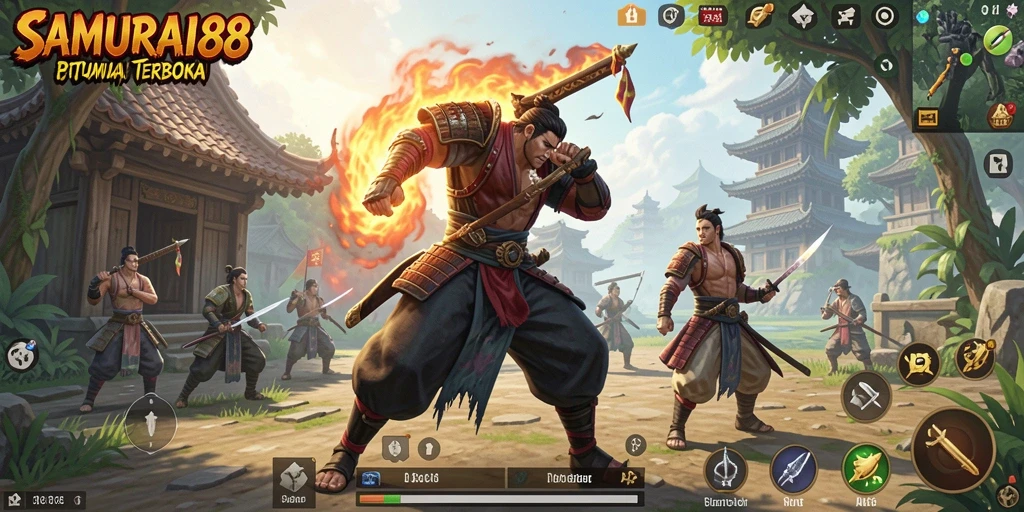 Screenshot gameplay SAMURAI88 menampilkan eksplorasi dalam dunia yang luas.