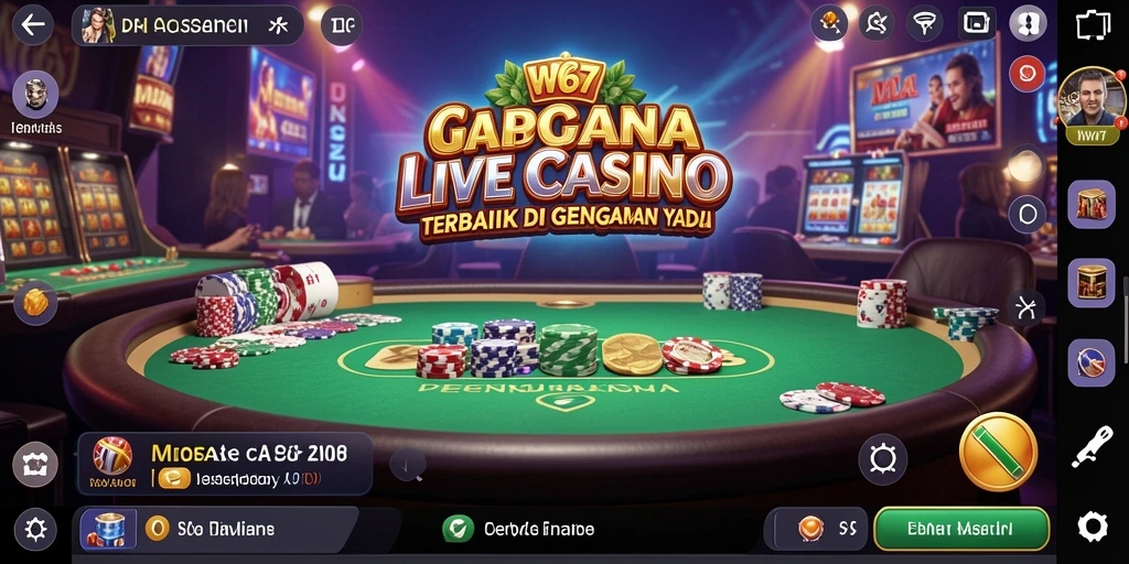 Screenshot gameplay W67 menampilkan dealer langsung dan suasana kasino yang menarik.